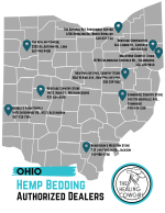 a map of ohio with blue pins