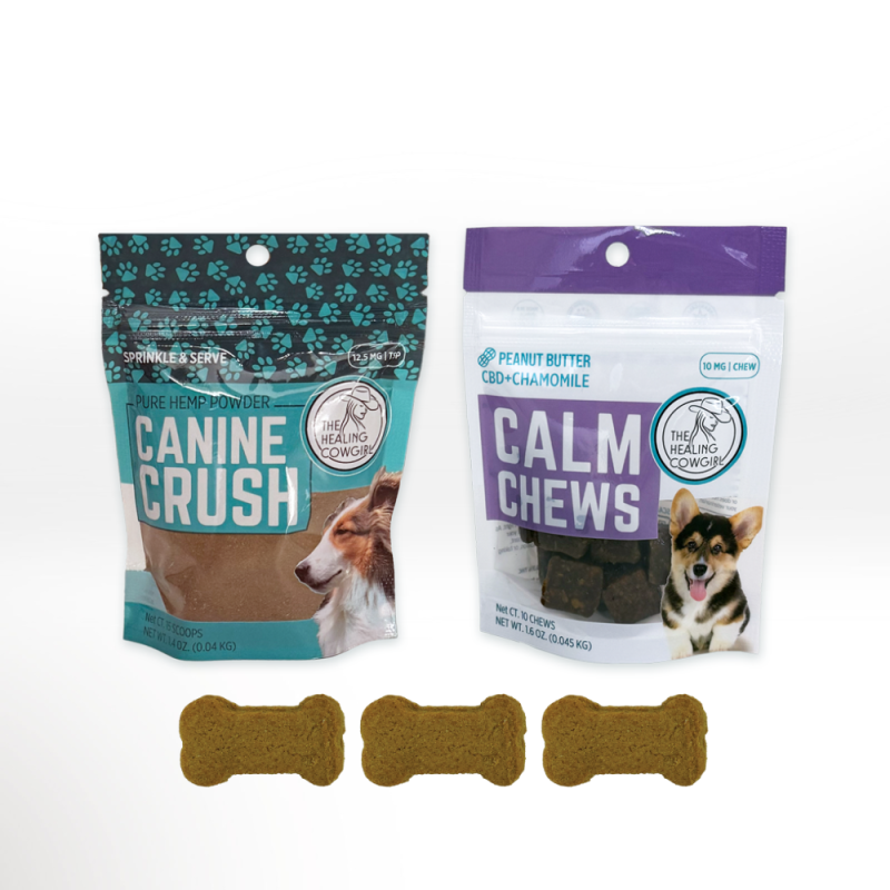 3-in-1 dog hemp sampler with chews, powder, and treats