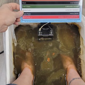 a person's feet in a tub of water